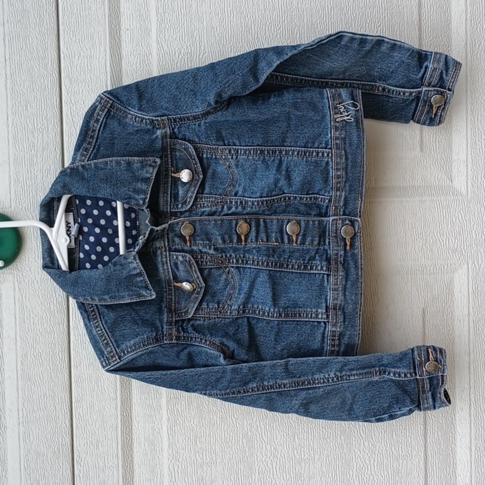 DKNY Blue Jean Denim Cotton Stretch Snap Up Jacket Little Girls Sz 6